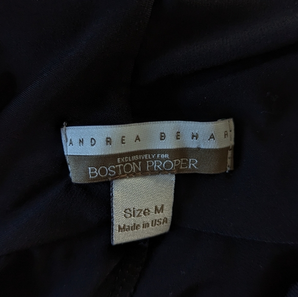 Boston Proper Dress Medium Andrea Begar Black Plunge Ruched Long Sleeve Cocktail - Picture 4 of 4